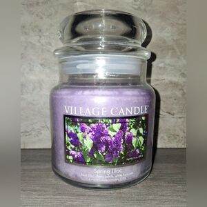 VILLAGE CANDLE SPRING LILAC 2 Wick  14 OZ Dome Glass Jar